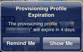 5.10 Solo Apple: compare un messaggio di allerta che il Profilo di provisioning scadrà tra poco. Cosa devo fare?