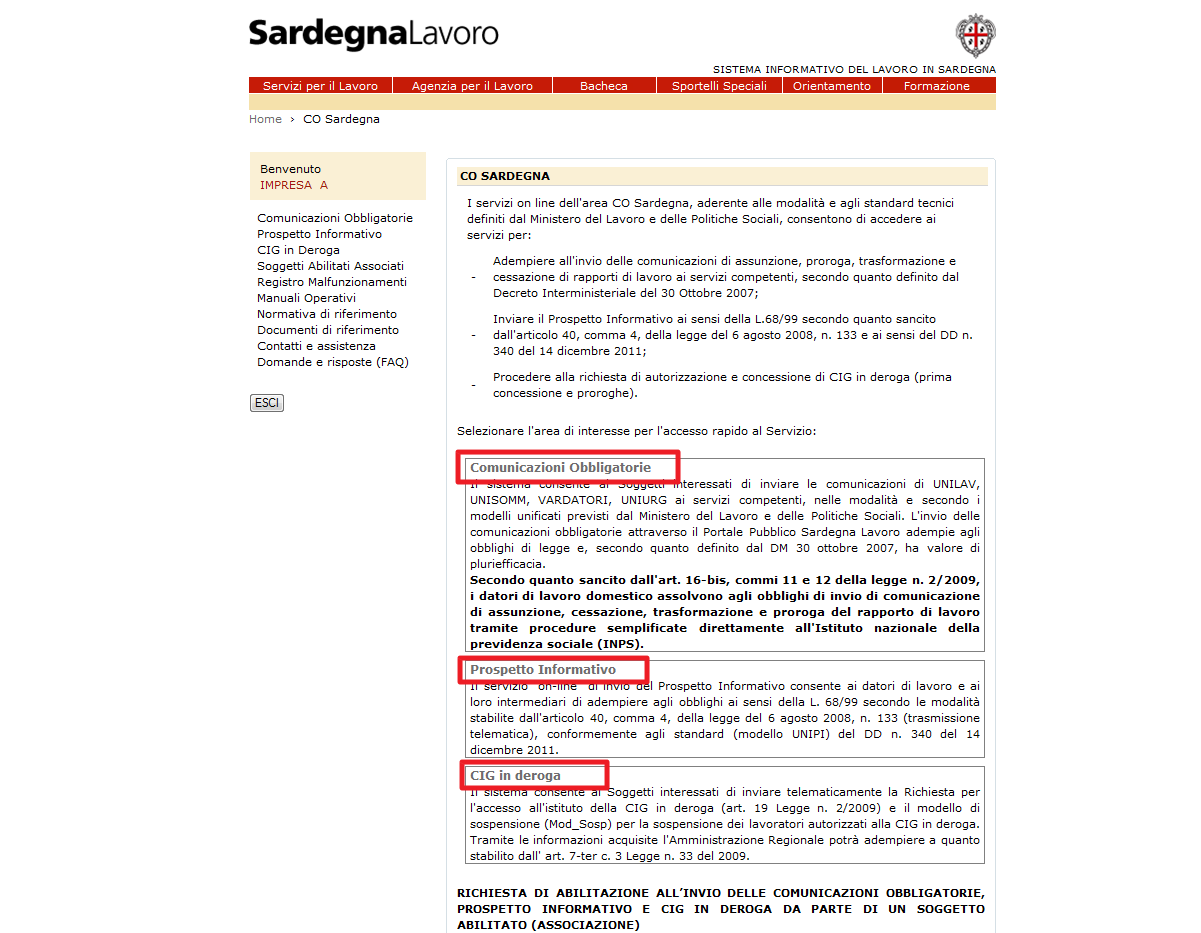 Figura 13: "Link di accesso ai servizi di CO Sardegna" Per poter accedere all area di interesse, l Impresa può utilizzare i