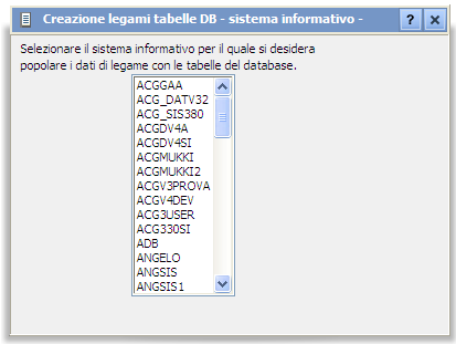 accedere alla web application acgv4 con utenza di Amministratore di sistema ACG selezionare dal menu bar la funzione viene visualizzata un finestra con la lista di tutti i Sistemi