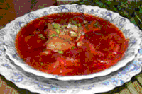 Borsch (zuppa di barbabietole) 400 gr di barbabietole pelate e tagliate a quarti, 20 gr di cipolla, 2 spicchi d aglio, 10 gr di sedano tagliato grossolanamente, 10 gr di pastinaca (radice simile alla