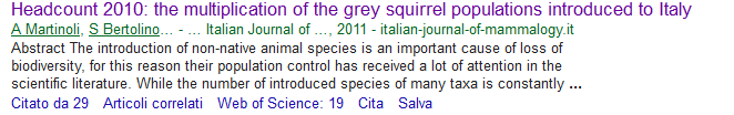 Nella pagina che si apre sono presenti i dettagli relativi all articolo ed è presente nell ultima colonna il n. dei Citing Articles o Citation Index.