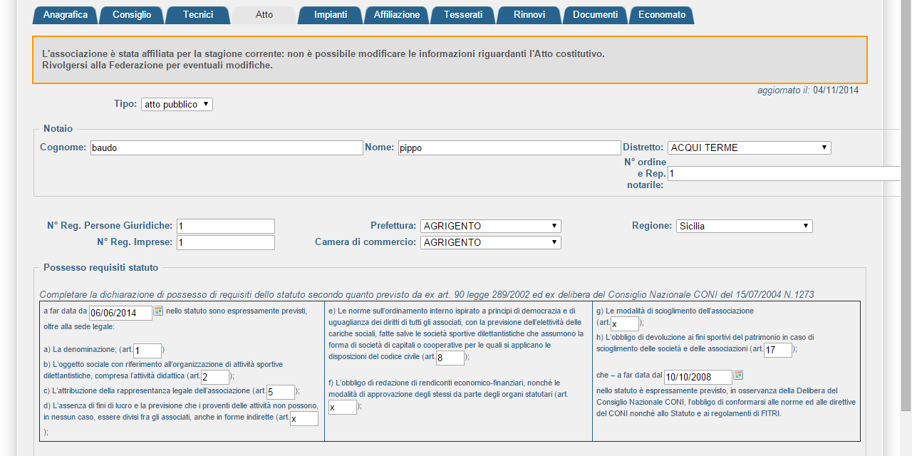 documentazione all interno del menu Documenti (per le specifiche vedere la descrizione dell area Documenti), effettuando opportuna segnalazione tramite email (tesseramento@fitri.it).