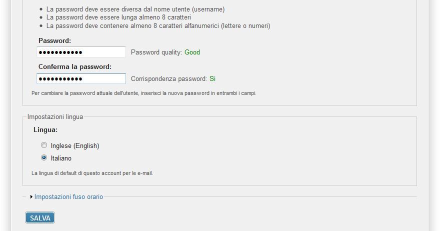 Durante l immissione della nuova password il sistema verificherà, in tempo reale, che la password rispetti dei criteri