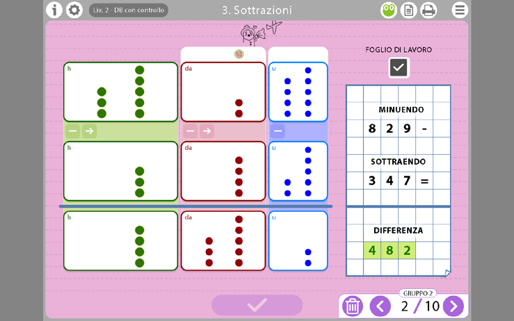 l insegnante a verificare se l operazione è stata svolta in maniera esatta o meno), se invece si è impostata l opzione «Utilizzo database con controllo» il software indica all interno del foglio di