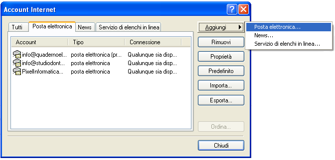 1. Aprire Outlook Express e, dal menu in alto, scegliere la voce 'Strumenti'. Fare click su 'Account'.