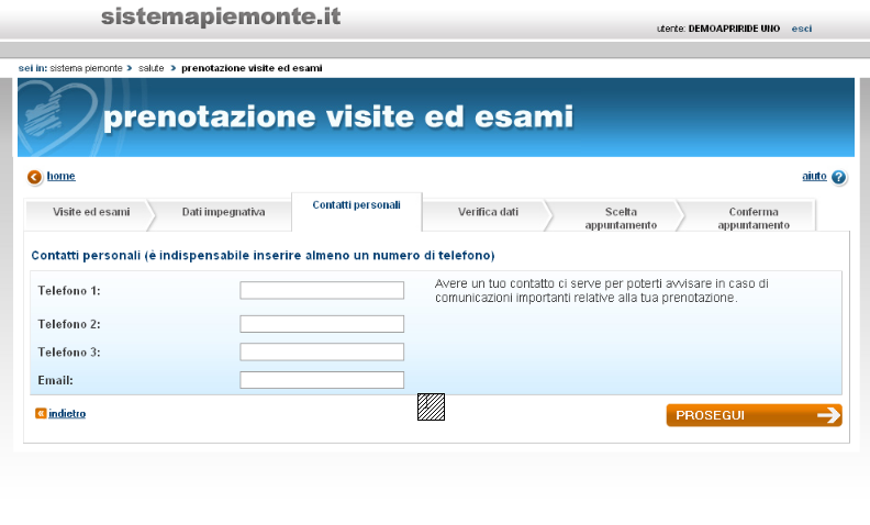 2.8 CONTATTI PERSONALI In questa pagina ti viene richiesto di fornire almeno un numero di telefono: è indispensabile per contattarti in caso di necessità (per esempio in caso di spostamento di data o