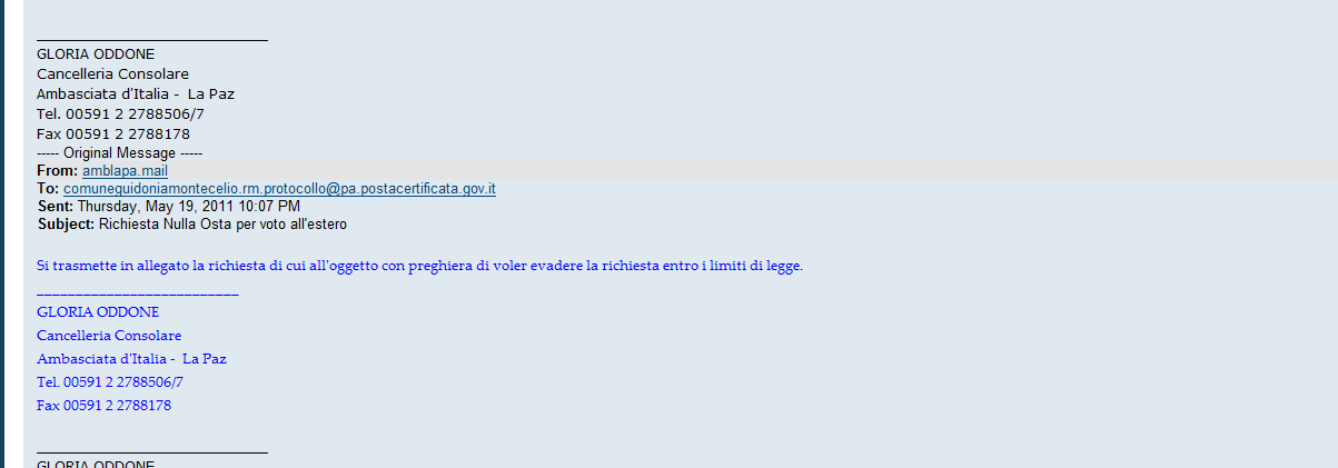 6. Contenuto del Messaggio La schermata del messaggio di posta, riporta di nuovo le indicazioni dell indirizzo PEC del mittente, la data di ricezione del messaggio e l Oggetto.