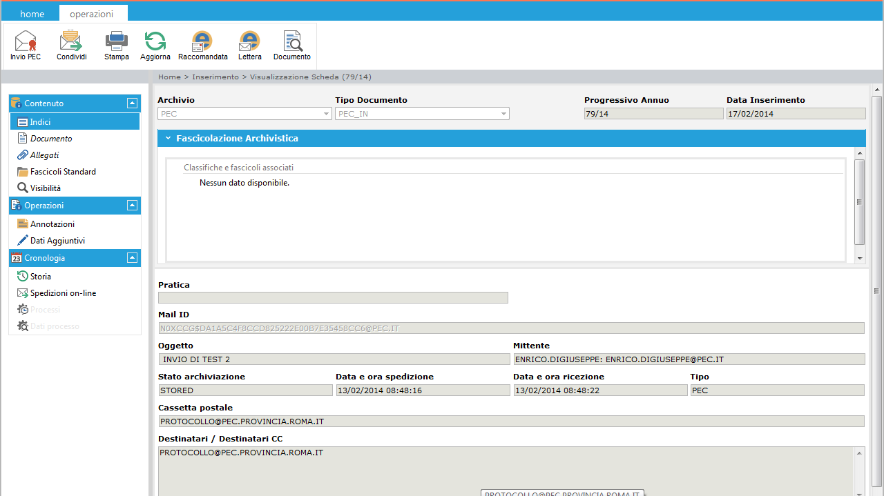 Contenuto scheda PEC (79/14) Pec Dip@pec.