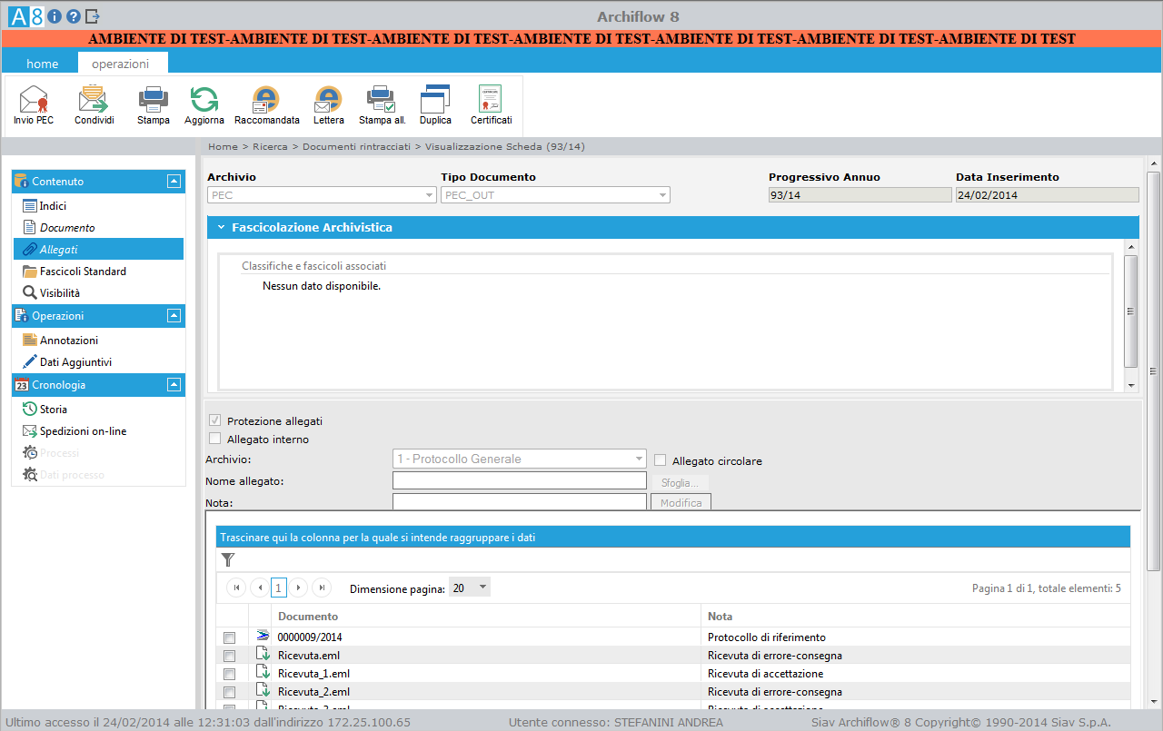 Esempio di Ricevute con segnalazione di ERRORE Nella schermata di Archiflow.