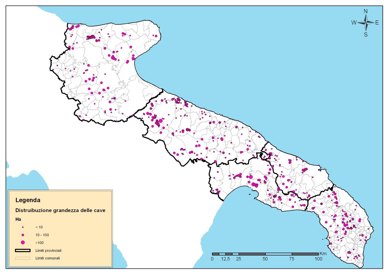 Fig. 7 - Distribuzione quantitativa delle cave attive per provincia Fonte dati: Elaborazioni su dati Settore Attività Estrattive Regione Puglia, 2009.