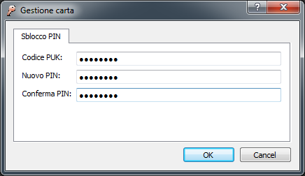 12.2 Sblocco del PIN Passo 1 Per sbloccare il codice PIN della carta inserita a bordo dell Aruba Key cliccare sopra il pulsante Gestione Carta. Passo 2 Cliccare sul pulsante Sblocco PIN.