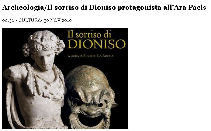 Mainetti, presidente della Fondazione Sorgente Group proprietaria delle due opere, e fotografie di Marco Delogu. "Dioniso - spiega Mainetti - è il dio della gioia, dispensatore di serenità".