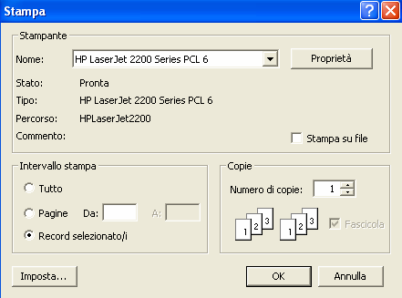 5.6.2.2 - Stampare tutti i record, o pagine specificate, usando la visualizzazione maschera.