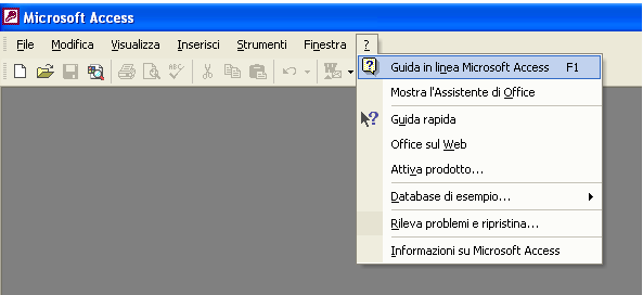 5.1.2.5 - Usare la funzione di guida in linea (help) del programma. 5.1.2.6 - Chiudere un database. Per chiudere l applicazione basta cliccare sulla x rossa in alto a destra (vedi immagine 5.1.2.1).