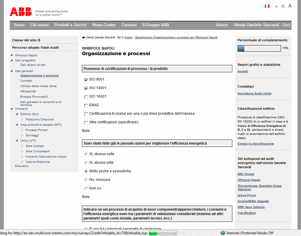 Area tecnica Piattaforma internet per audit