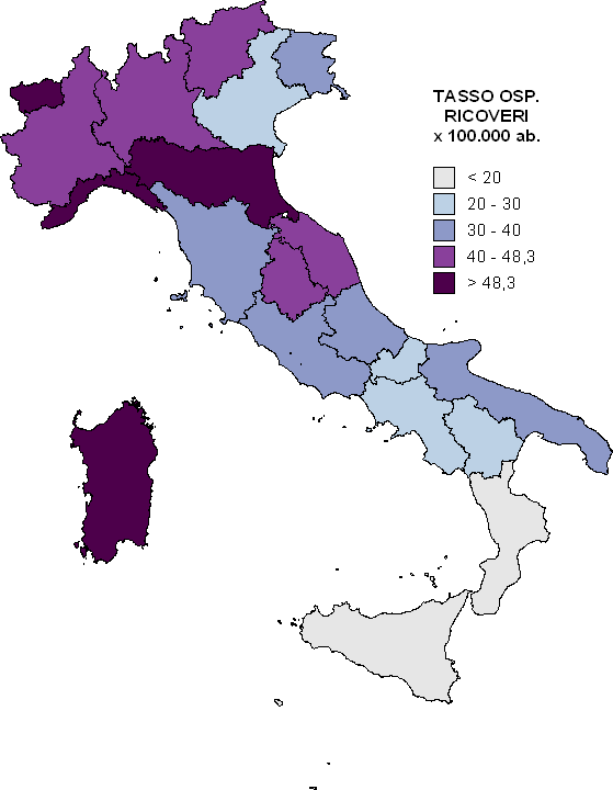 Figura I.4.45: Tasso di ospedalizzazione (ricoveri per 100.000 residenti) di ricoveri droga correlati per Femmine e classi di età.