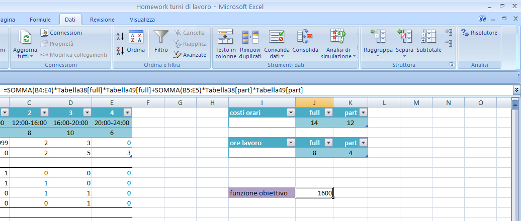 Uso del Solutore di Excel: Microsoft Excel dispone di una funzione chiamata Solutore (Solver) che consente di determinare la soluzione ottima di problemi di Programmazione matematica (PL, PLI, e