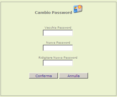 Digitare prima la vecchia Password, e poi due volte la nuova Password nei campi