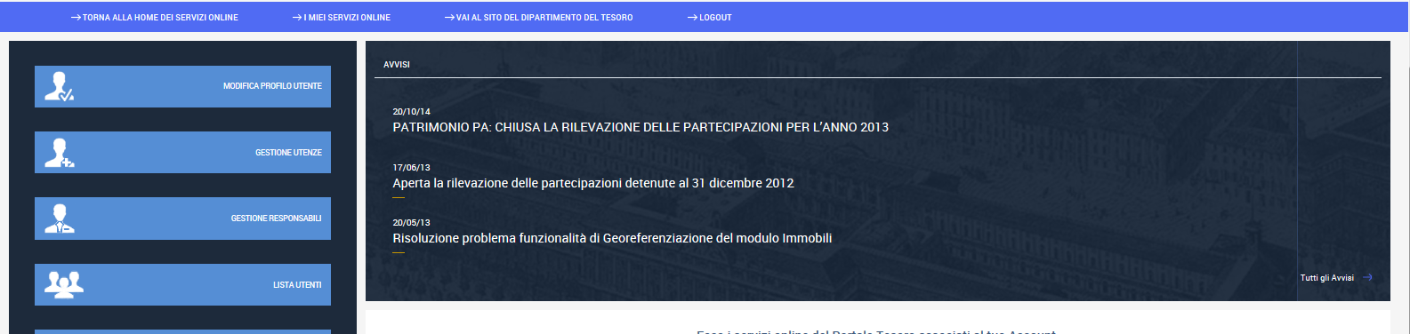 Figura 34: Area privata del Portale Tesoro Un Utente che effettua l accesso al Portale per la prima volta, inserendo le credenziali (nome Utente e password) ricevute per email, deve modificare la