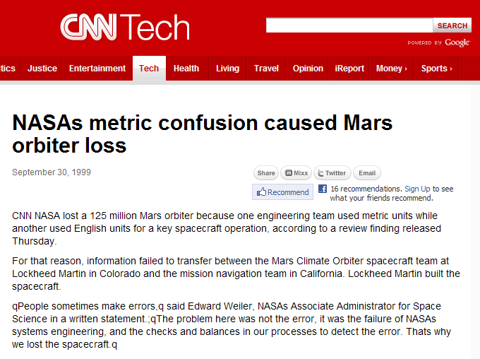 Importanza della definizione della unità di misura NASA s Mars Climate Orbiter crashed into the Red Planet