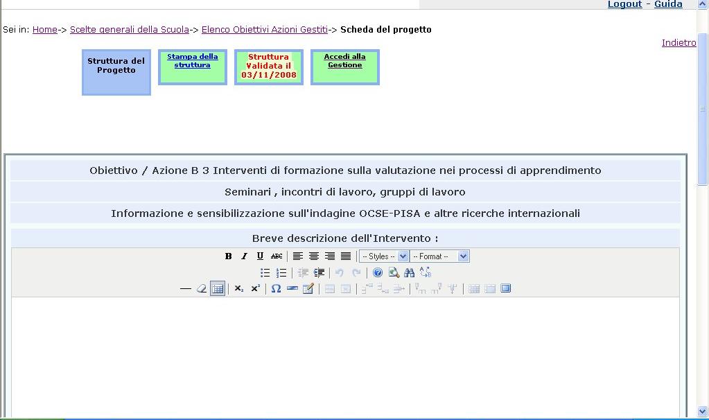 si visualizzano una serie di informazioni generali relative a ciascun seminario autorizzato.