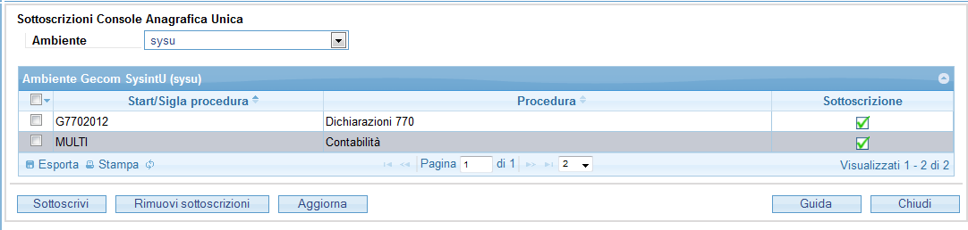 Gestione in ambito GECOM Sottoscrizione Procedure Le procedure che hanno implementato l integrazione con Anagrafica Unica in fase di utilizzo