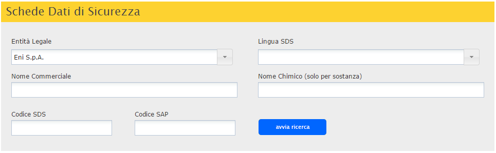 4 Ricerca e Download SDS Per effettuare una ricerca e download di una Scheda Dati di Sicurezza nel seguito indicata con la sigla SDS l applicazione propone, direttamente in Home Page, una form di