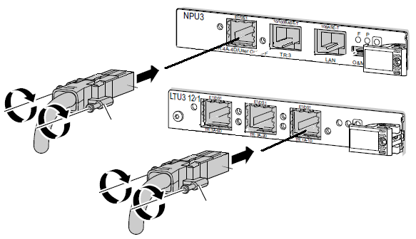 connessi alla scheda NPU3 porta TR 4A-4D e alla scheda LTU 12/3 porta TR 1A-1D. 2 1 Fig.