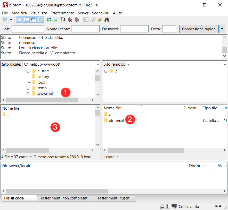 Pagina 8 3. Scaricare dal Provider il vostro Sito 1. Avviare Filezilla 2. Aprire il menu a tendina e scegliere il proprio sito a.