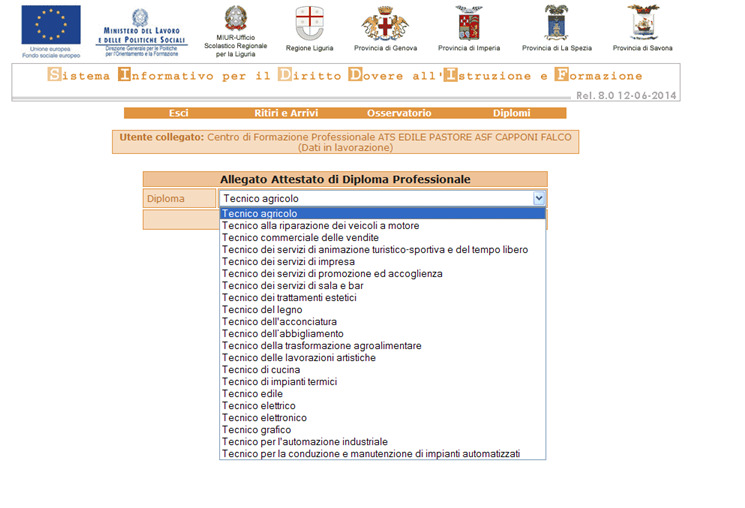 Pag. 37/41 Dopo aver selezionato il diploma di qualifica per il quale si vogliono stampare gli allegati, premendo sul pulsante Stampa il sistema aprirà una finestra di pop-up che