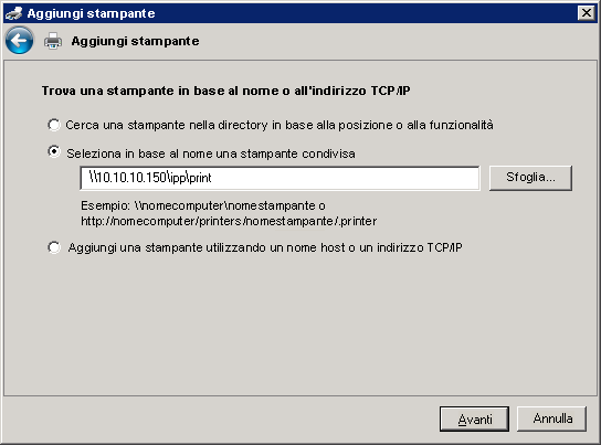 WINDOWS 28 NOTA: L indirizzo URL per la stampante non è sensibile al maiuscolo/minuscolo. 6 Su Windows XP/Vista/Server 2003: fare clic su Avanti.