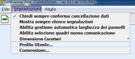 Utilizzo della procedura La prima volta che viene fatto partire il prodotto di compilazione della C.U.2015 deve essere effettuata la Scelta del profilo utente.