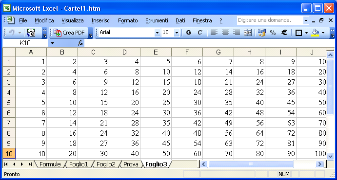 Esercitazione 7: Riferimenti (1) Esercizio 2: La tabellina in quattro mosse Nella prima colonna mettere ad esempio i numeri da 1 a 10 (mettete solo i primi due, poi selezionateli, posizionate la