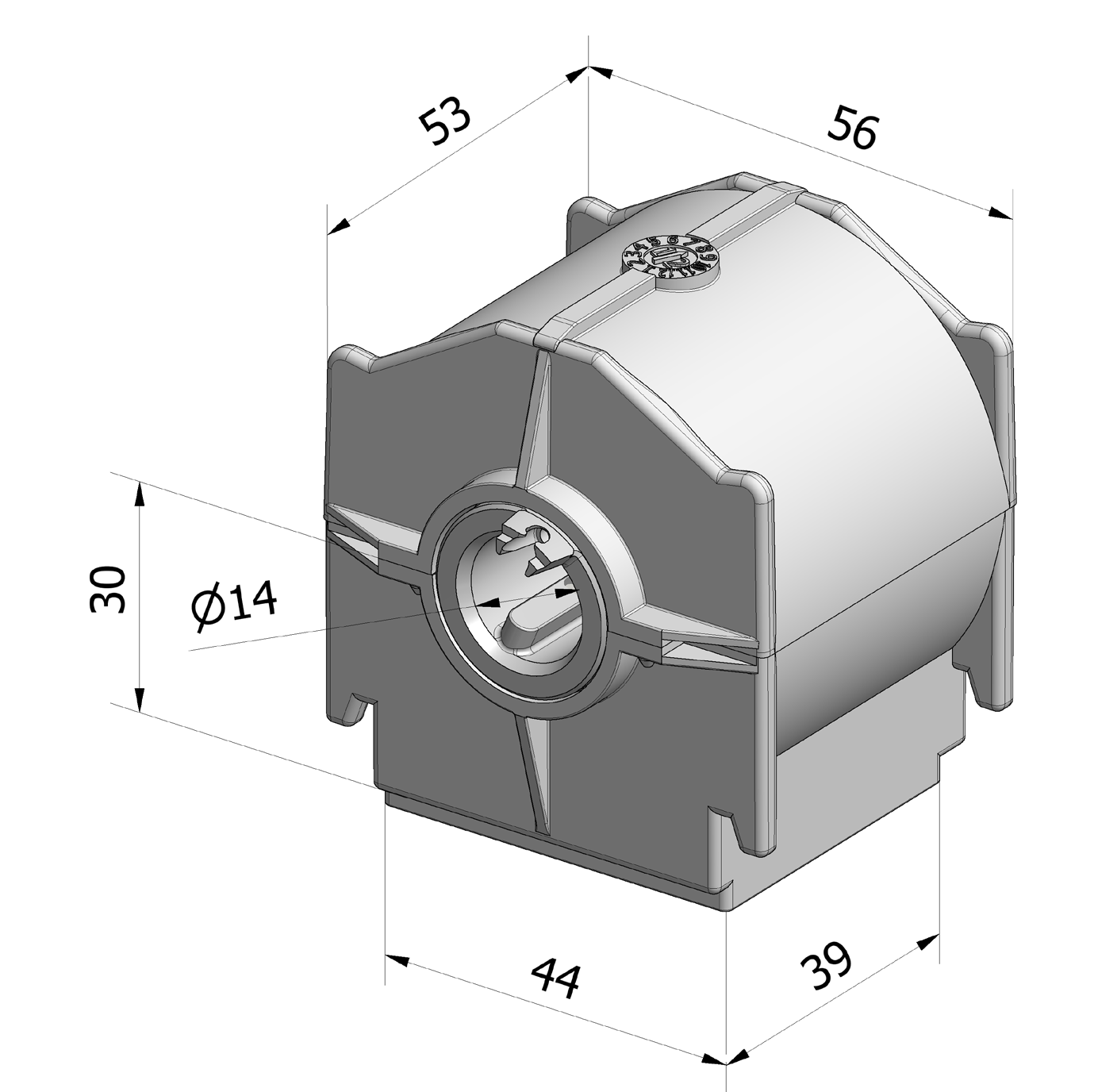 AVVOLGITORE PER LAME 50-90 MM Carter in Nylon. Meccanismo di rotazione in POM. Idoneo per cassonetto da 58x56. Posizionamento delle lame autobloccante.