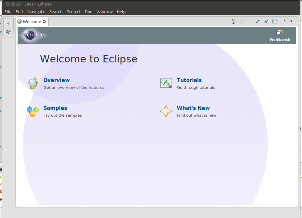 La prima volta che eseguiamo Eclipse compare una schermata di benvenuto che possiamo chiudere