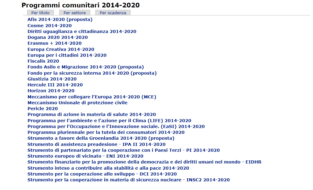 I principali programmi di