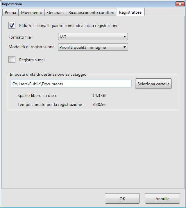 Scheda registratore Consente di configurare