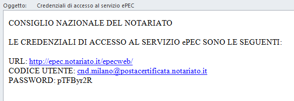 Pagina 6 di 8 MANUALE UTENTE Accedere alla casella di PEC e dal messaggio inviato prelevare le