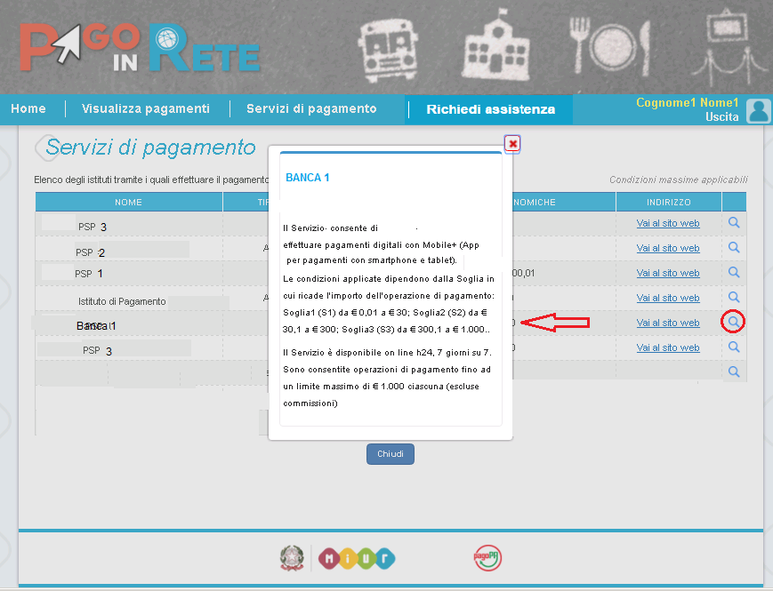 5. Visualizza condizioni contrattuali PSP L attivazione del collegamento alla visualizzazione delle condizioni contrattuali dei PSP porta