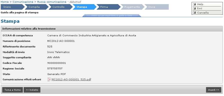 MUD 2016 - Rifiuti Urbani Pagamento del MUD Telematico Una volta conclusa la procedura di firma del file, l'utente deve procedere al pagamento del diritto di segreteria tramite : Carta di Credito