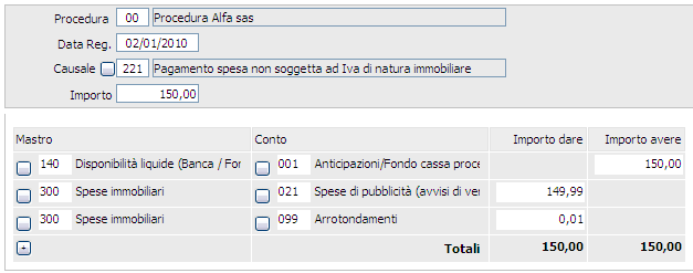 Causale 213: Nota di accredito di natura generica. Causale 215: Incasso nota di accredito fornitore.