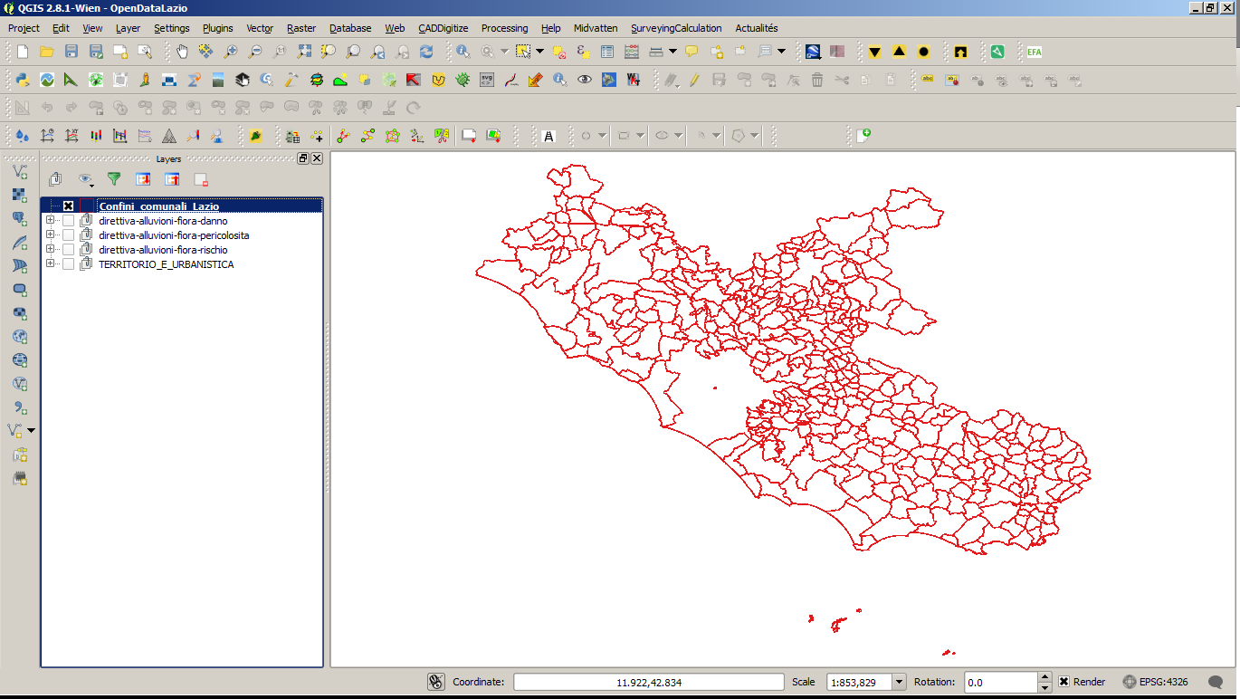 Visualizziamo in QGIS I confini comunali del Lazio,