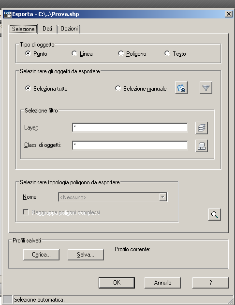 ESPORTA SHP O SDF (MAP GUIDE STUDIO) Esporta shp o sdf (Map Guide Studio), anche questo comando ha la possibilità di interagire con una moltitudine di formati