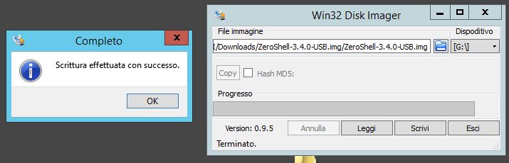 Selezionato il file.img e la penna USB, cliccando Scrivi il programma scriverà sulla penna i file necessari per l installazione. Al termine della scrittura siamo pronti per installare ZS.