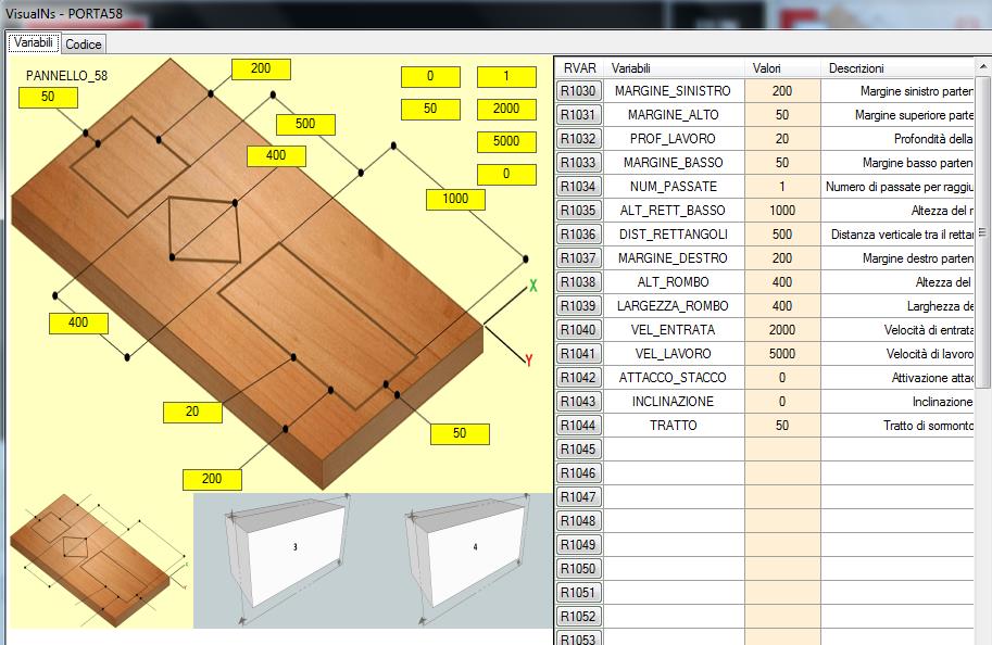 CNC PER LAVORAZIONE LEGNO Screen-Shot applicazione legno Pagina di programmazione: da questa pagina è possibile creare programmi completi che possono essere svolti dalle macchine.