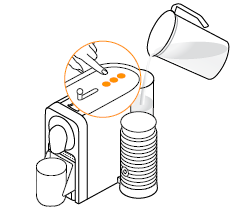 8) Svuotare il vassoio raccogligocce. 9) Premere un pulsante qualsiasi per avviare la seconda decalcificazione. La macchina si spegnerà automaticamente a serbatoio vuoto.