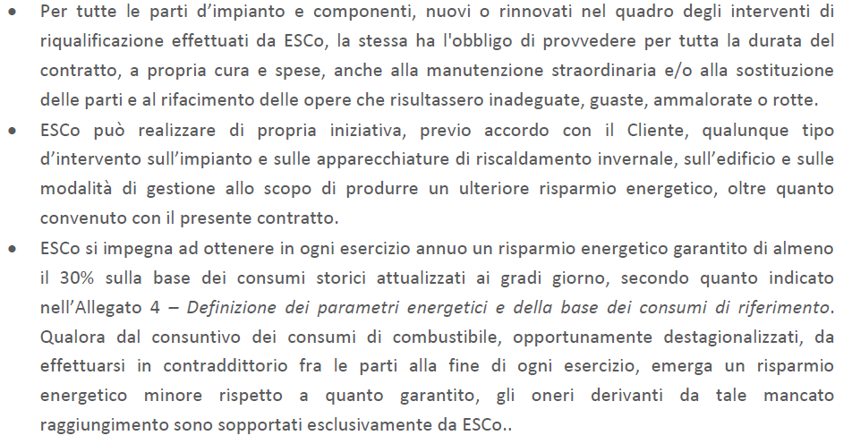 Obblighi ESCo (2) CONTRATTO DI RENDIMENTO ENERGETICO A