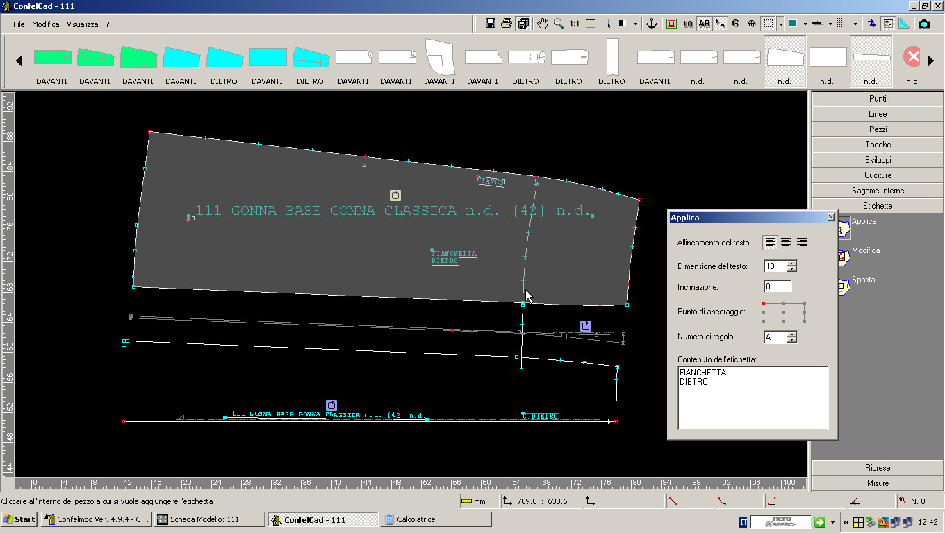 I. CONFELMOD Programma CAD per la creazione e la modifica a video dei modelli, per l'acquisizione ed il disegno dei cartamodelli e per lo sviluppo delle taglie.