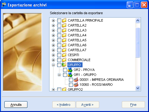 Esportazione Archivi Cartella Per avviare l esportazione degli archivi è stata predisposta una sequenza di maschere che aiutano l utente, attraverso determinate scelte, a compiere l operazione.