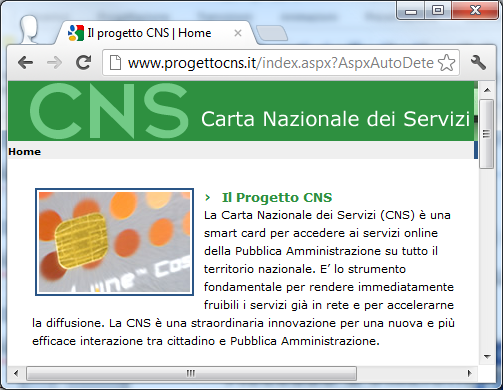 Servizi Esempio di utilizzo come CNS Certificati di autenticazione Il certificato di autenticazione digitale ha un profilo compatibile con lo standard CNS La card non è una CNS in quanto non è stata